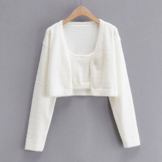 Australia Holiday Plush Camisole  Knitted Long-sleeved Coat Cardigan Women