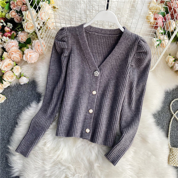 V-neck sweater women cardigan sweater