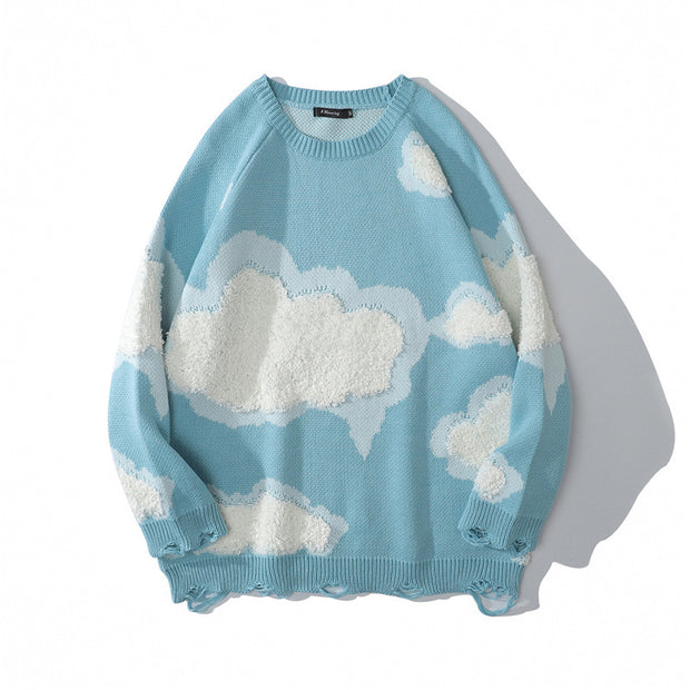 Hole Cloud Flocking Jacquard Sweater Couple Pullover