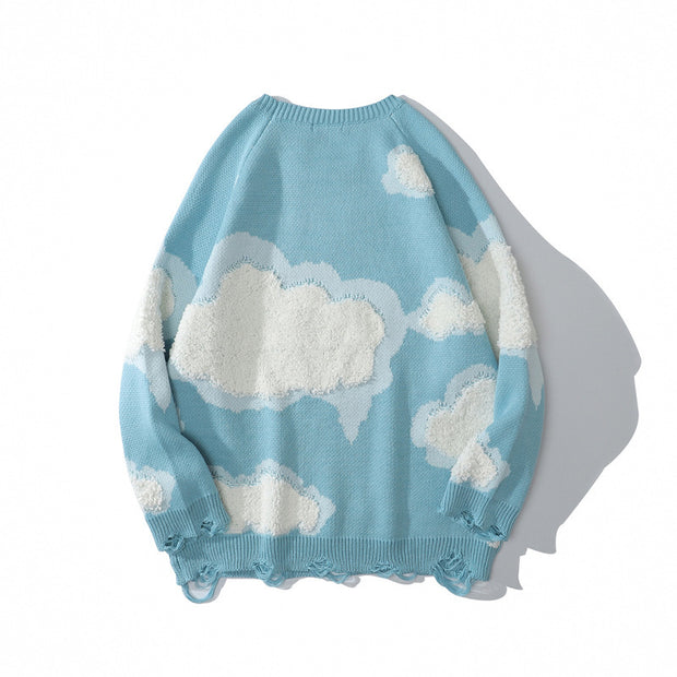 Hole Cloud Flocking Jacquard Sweater Couple Pullover