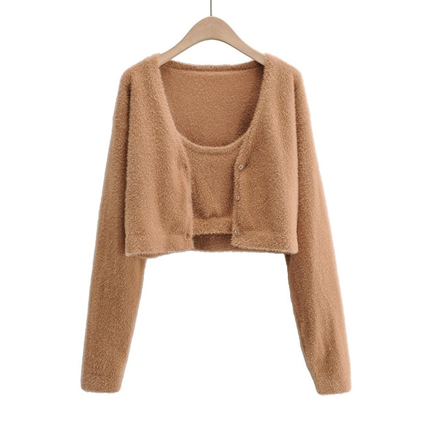 Australia Holiday Plush Camisole  Knitted Long-sleeved Coat Cardigan Women