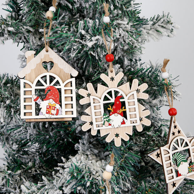 New Wooden DIY Christmas Tree Ornaments Window Elderly Ornaments