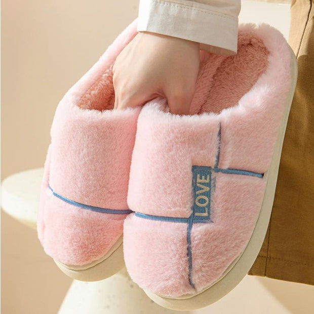 Women's Home Shoes Indoor Furry Slippers Winter Solid Color Indoor Cozy Shoes